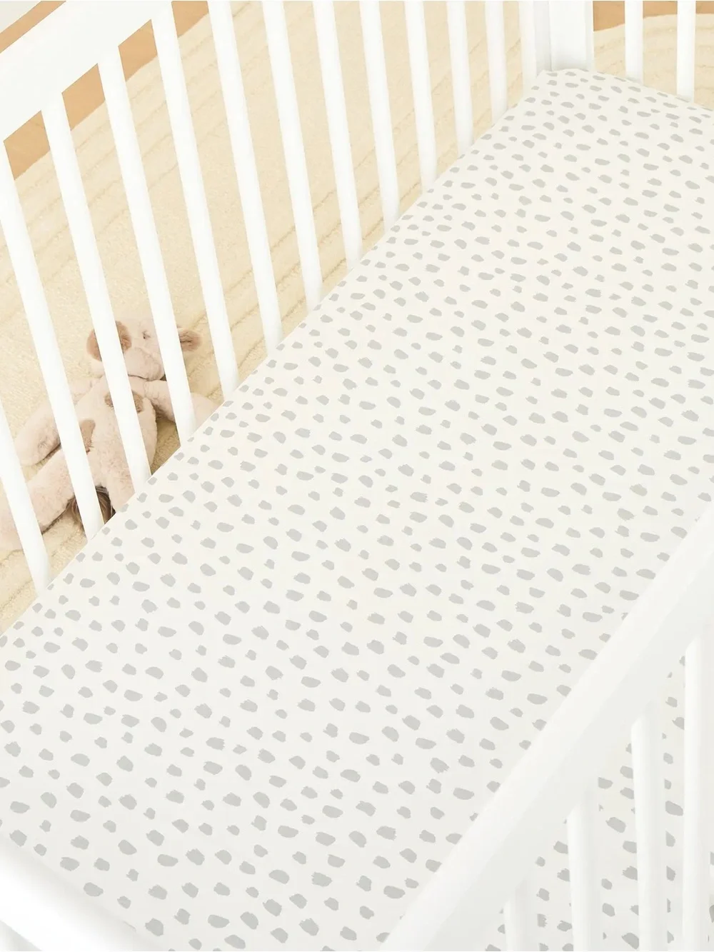 Pottery Barn Kids Organic Brushstroke Dot Crib Fitted Sheet Gray White